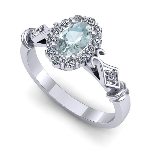Inel logodna din aur alb cu aquamarin