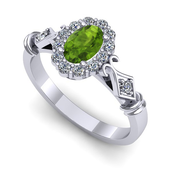 Inel logodna din aur alb cu peridot