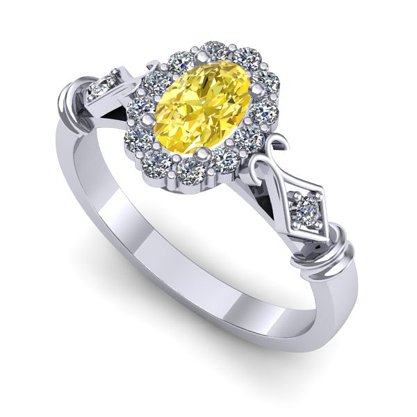 Inel de logodna din aur alb cu safir galben