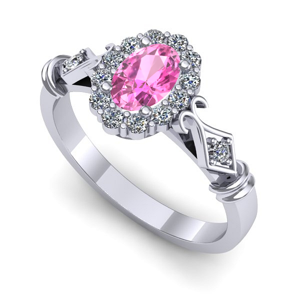 Inel logodna din aur alb cu safir roz