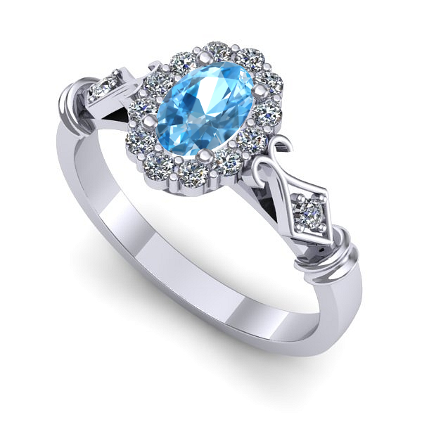 Inel logodna din aur alb cu topaz blue