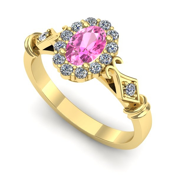 Inel de logodna din aur galben cu safir roz