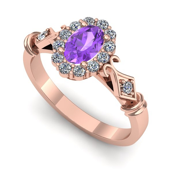 Inel din aur roz cu ametist