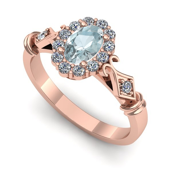 Inel din aur roz cu aquamarin