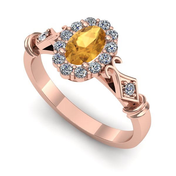 Inel logodna din aur roz cu citrin