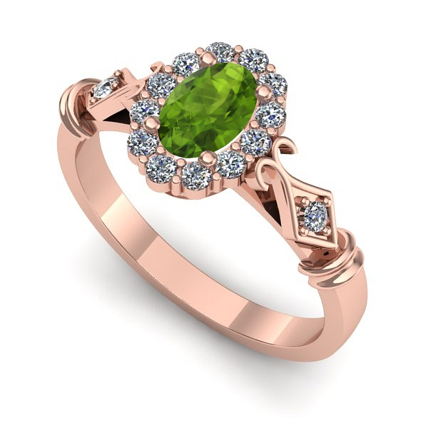 Inel logodna din aur roz cu peridot