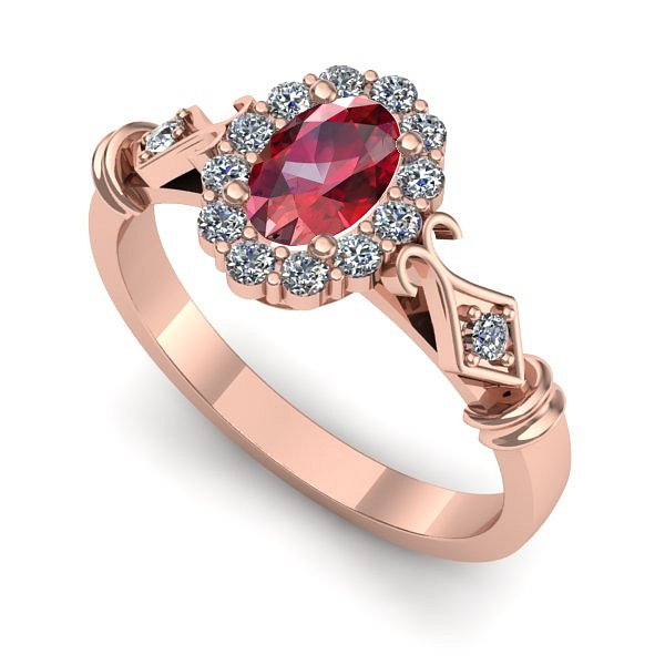 Inel din aur roz cu rubin