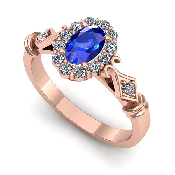 Inel logodna din aur roz cu safir