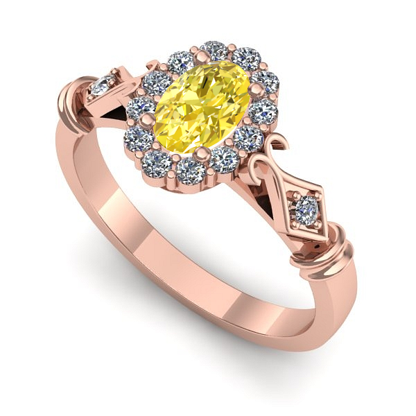 Inel de logodna din aur roz cu safir galben