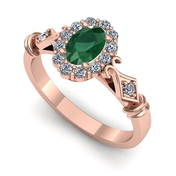 Inel logodna din aur roz cu smarald