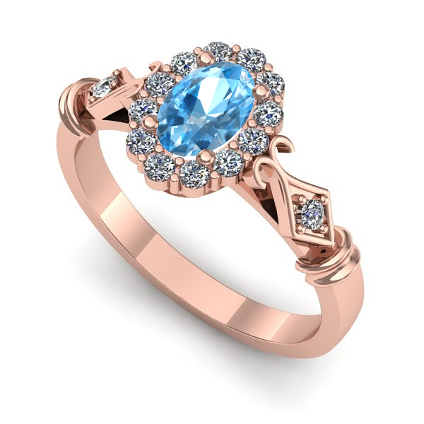 Inel logodna din aur roz cu topaz blue