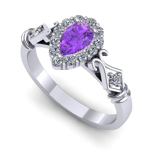 Inel logodna din aur alb cu ametist