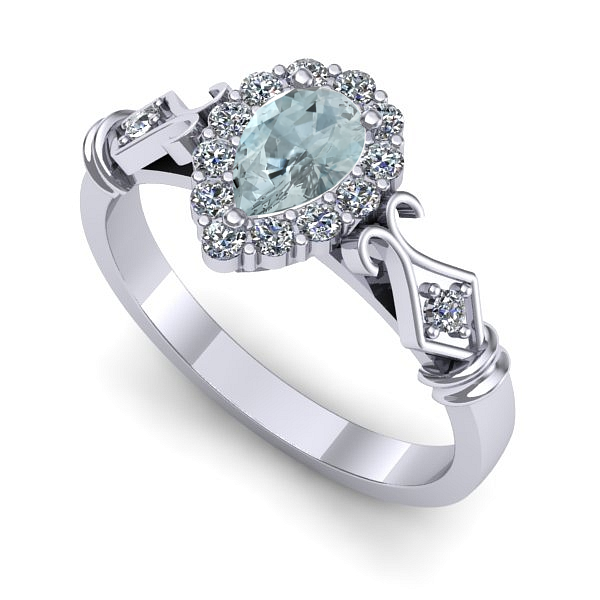 Inel din aur alb cu aquamarin