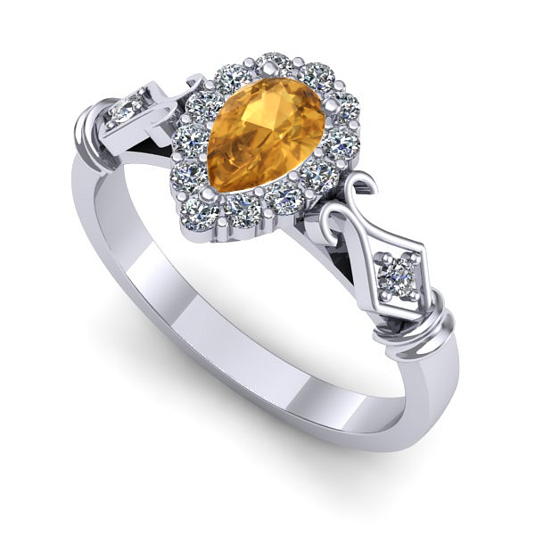 Inel logodna din aur alb cu citrin