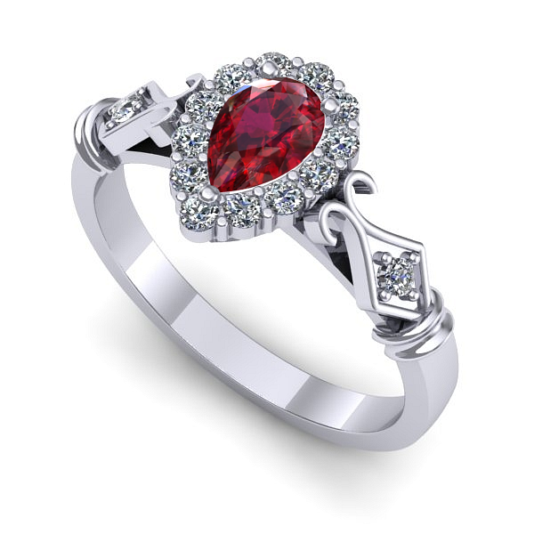 Inel de logodna din aur alb cu rubin