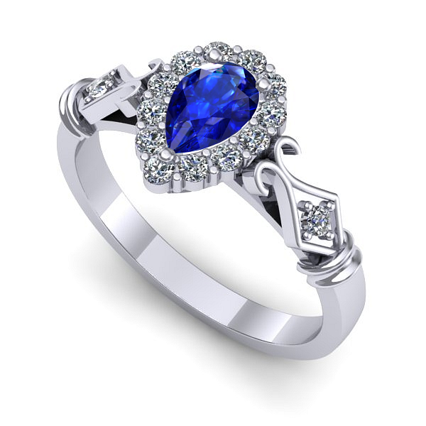 Inel de logodna din aur alb cu safir