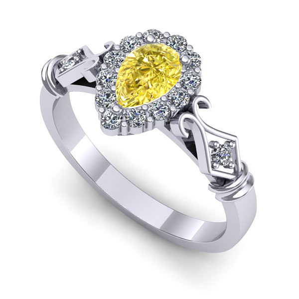 Inel logodna din aur alb cu safir galben