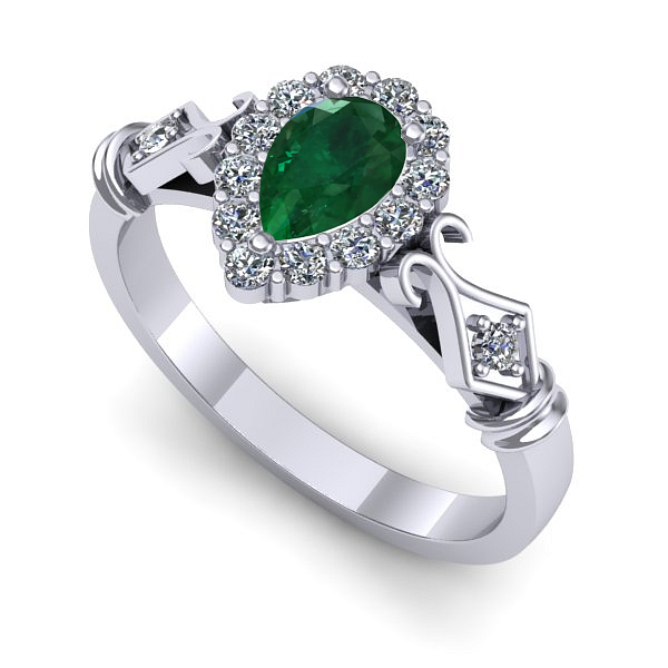 Inel din aur alb cu smarald