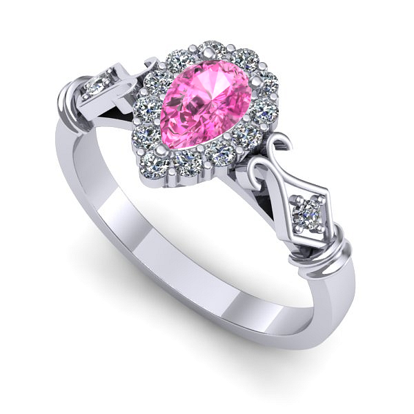 Inel de logodna din aur alb cu safir roz
