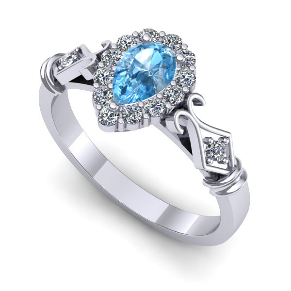 Inel de logodna din aur alb cu topaz blue