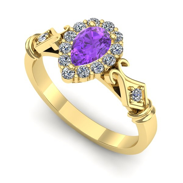 Inel logodna din aur galben cu ametist