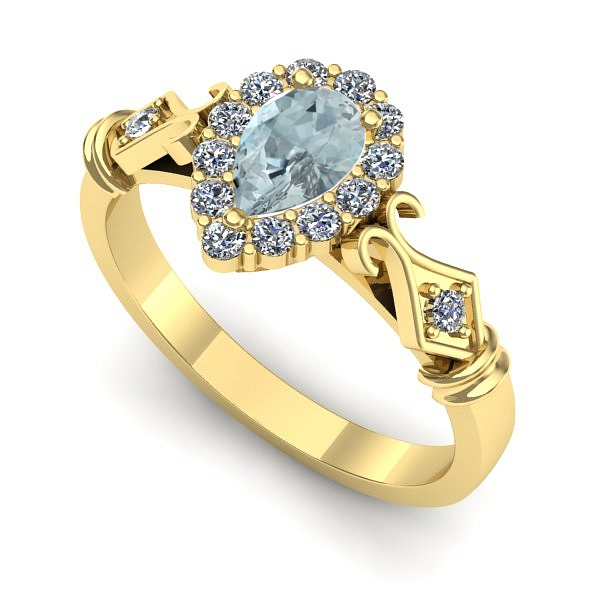 Inel de logodna din aur galben cu aquamarin