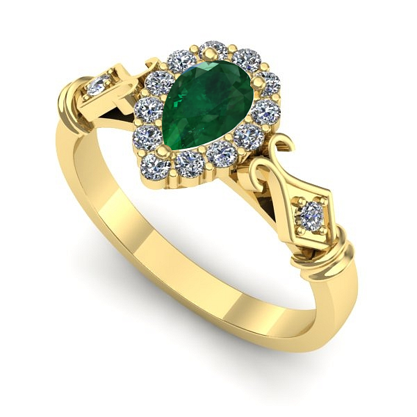 Inel de logodna din aur galben cu smarald