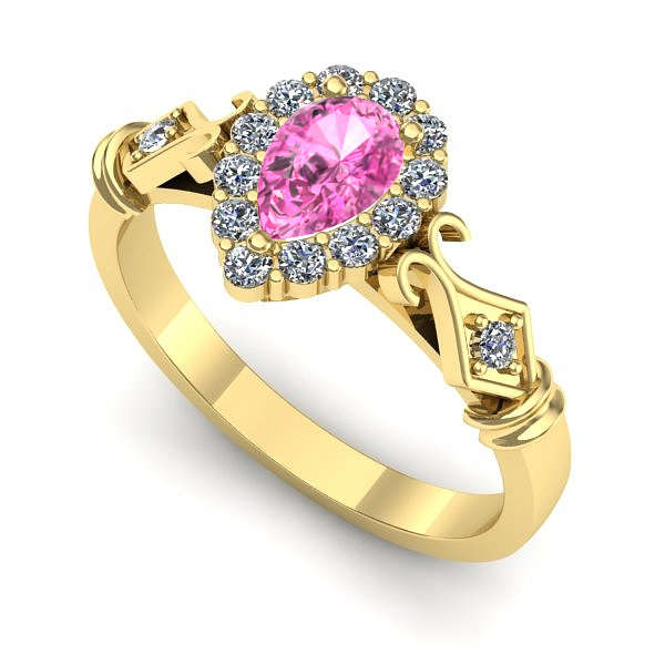 Inel de logodna din aur galben cu safir roz