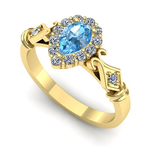 Inel de logodna din aur galben cu topaz blue