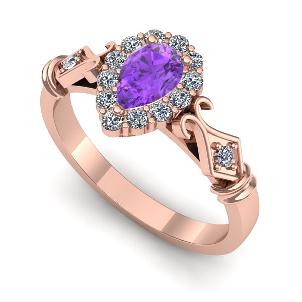 Inel de logodna din aur roz cu ametist