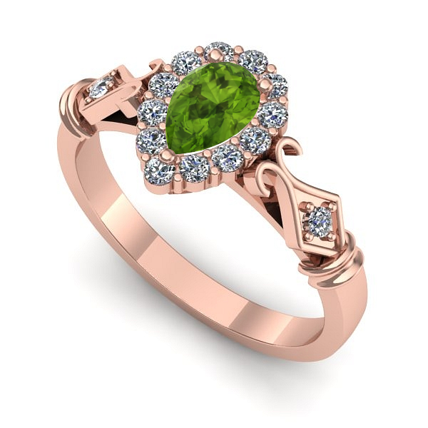 Inel de logodna din aur roz cu peridot