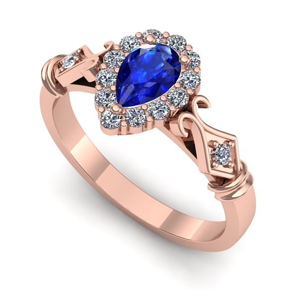 Inel de logodna din aur roz cu safir
