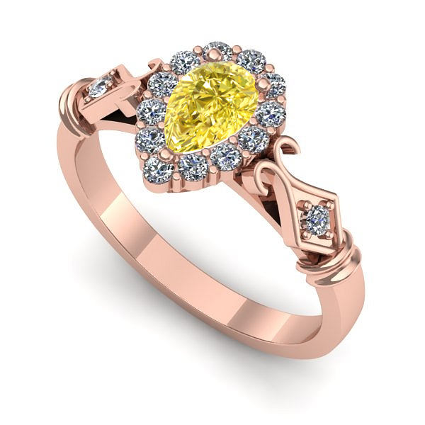 Inel de logodna din aur roz cu safir galben