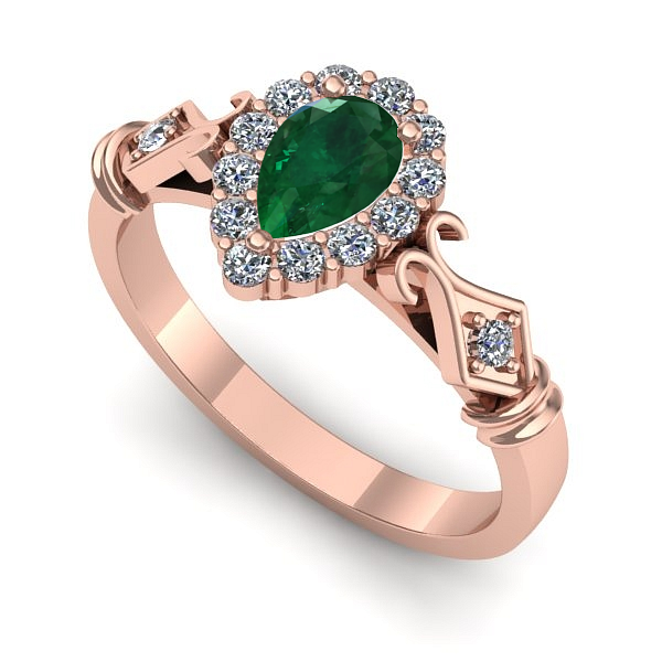 Inel de logodna din aur roz cu smarald