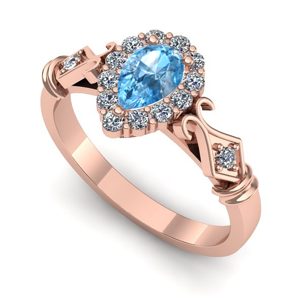 Inel logodna din aur roz cu topaz blue