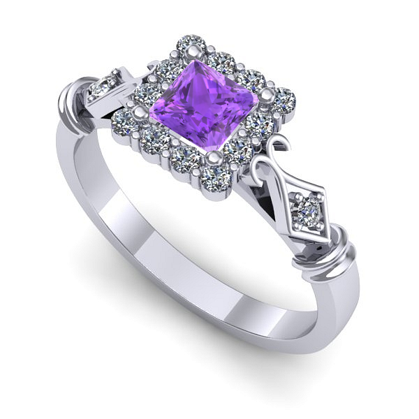 Inel logodna din aur alb cu ametist