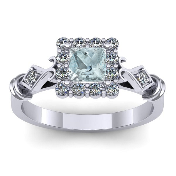 Inel de logodna cu aquamarin patrat