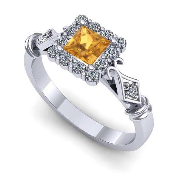 Inel logodna din aur alb cu citrin