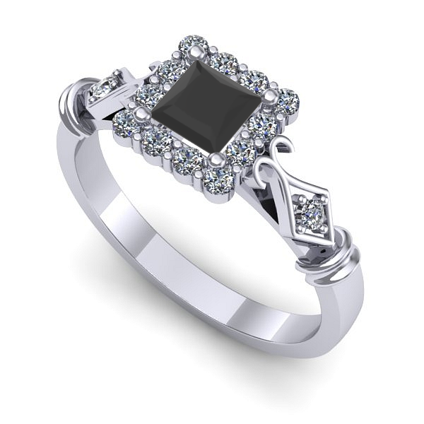 Inel din aur alb cu diamant negru