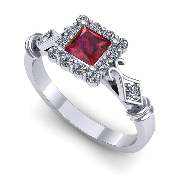 Inel de logodna din aur alb cu rubin