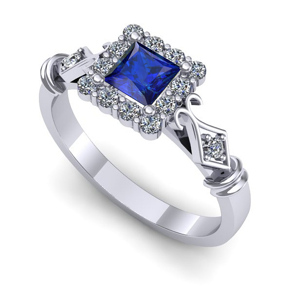 Inel de logodna din aur alb cu safir