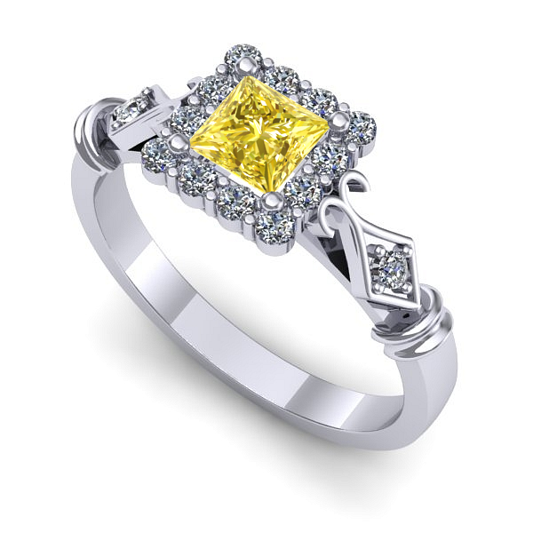 Inel logodna din aur alb cu safir galben