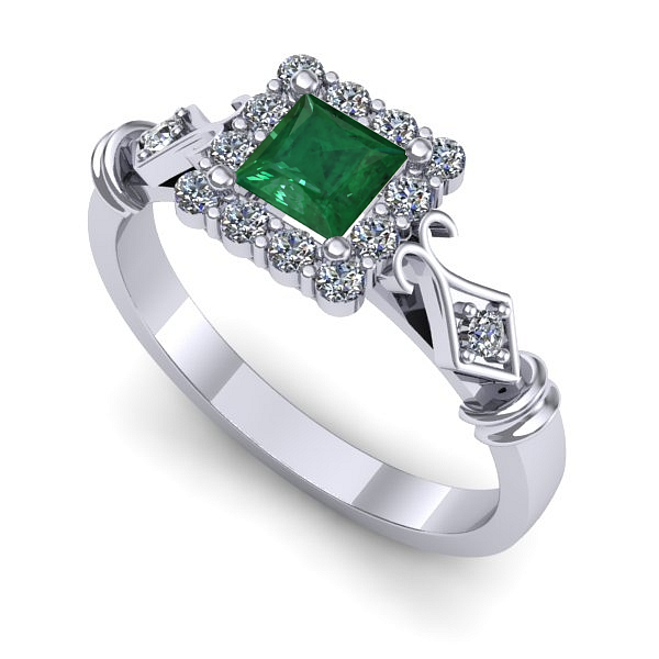 Inel de logodna din aur alb cu smarald