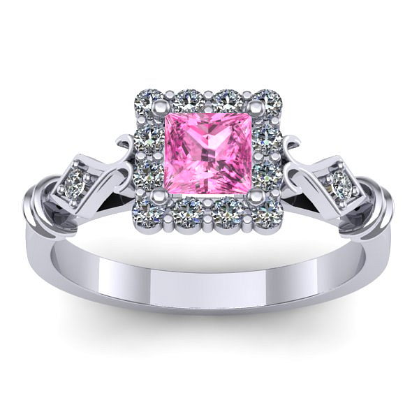 Inel logodna cu safir roz patrat