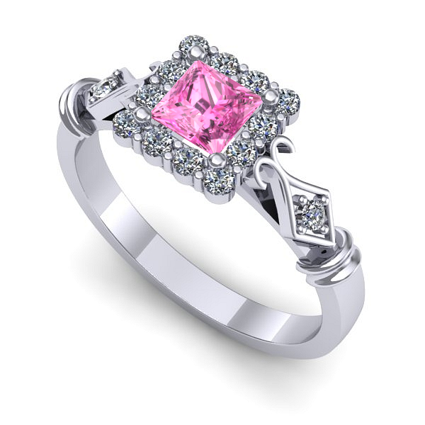 Inel de logodna din aur alb cu safir roz