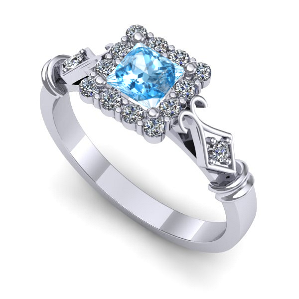 Inel din aur alb cu topaz blue