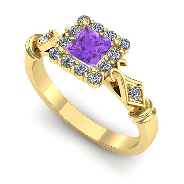 Inel logodna din aur galben cu ametist