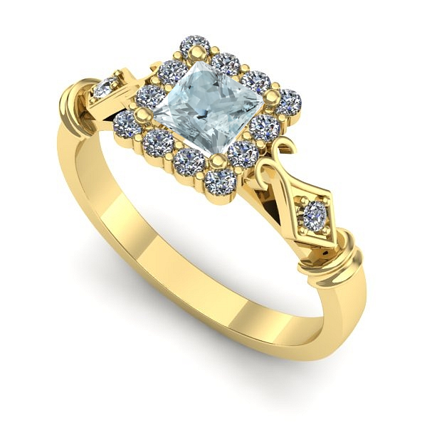 Inel din aur galben cu aquamarin