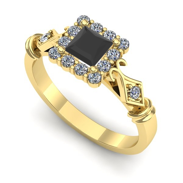 Inel de logodna din aur galben cu diamant negru