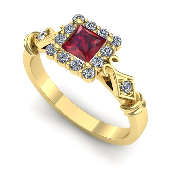 Inel logodna din aur galben cu rubin